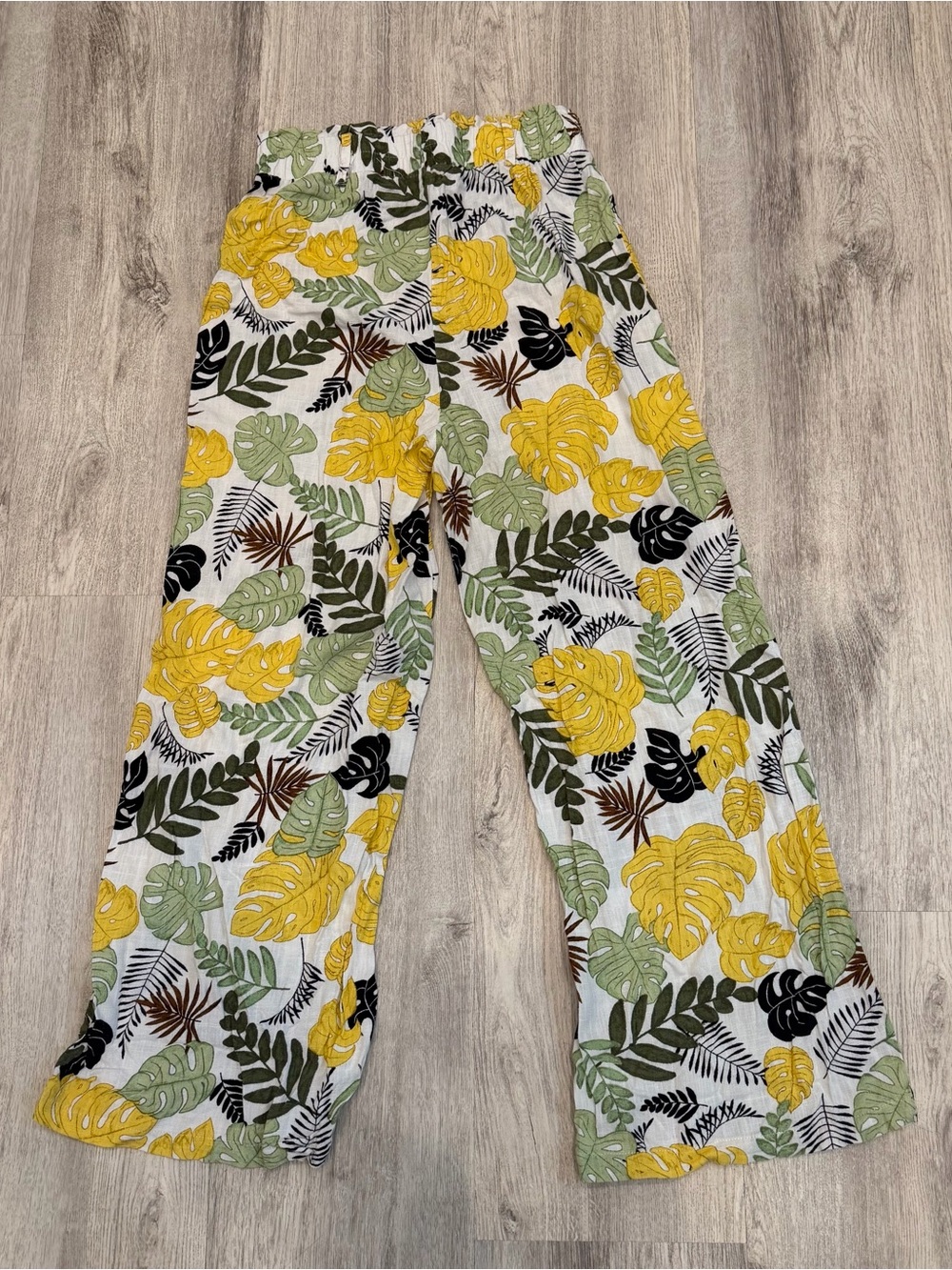 New Look Tropical Leaf Wide Leg Linen Blend Pants Small Resort - Picture 3 of 3